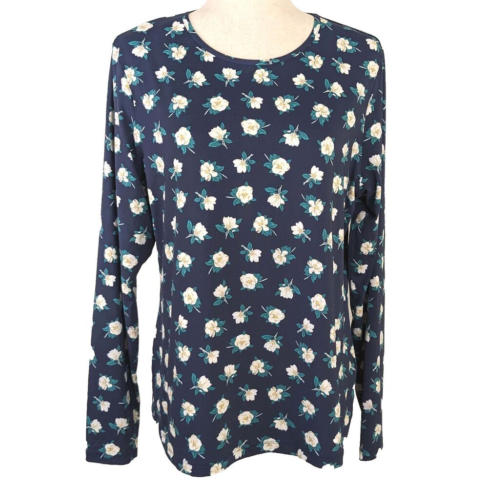 Draper James Lands’ End Women's LG Blue Floral Print Silky Nylon Pullover Top